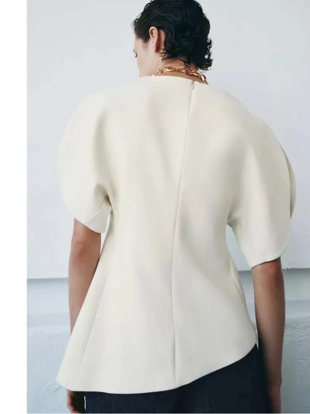 Zara Cream Puff-Sleeve Blouse